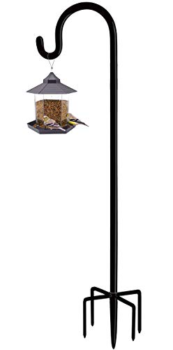 Adjustable Outdoor Shepherd Hook Stand with 5 Prong Base, 60 Inches Tall 3/5 in Thick, Shiny Black (1 Packs) - size: 60in-Single