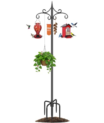 Double Shepherd Hook for Outdoor,104in Heavy Duty Bird Feeder Pole - size: 104inch