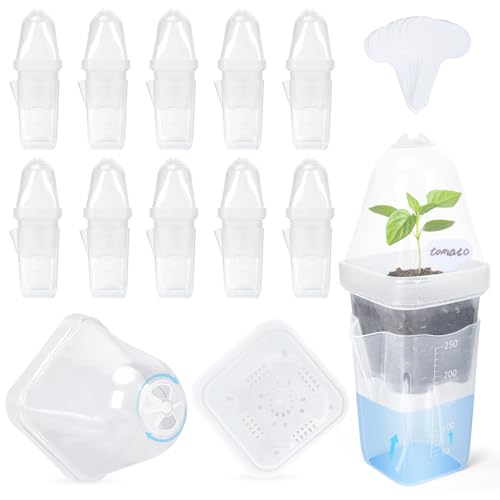 12 Pack 2.5" Self Watering Propagation Pots with Humidity Dome, Clear Plastic Seed Starter Cups, for Seedlings, Cuttings, Succulents, Herbs, Vegetables, with 12 Labels Included (Transparent 12 Pack) - color: Transparent 12 Pack