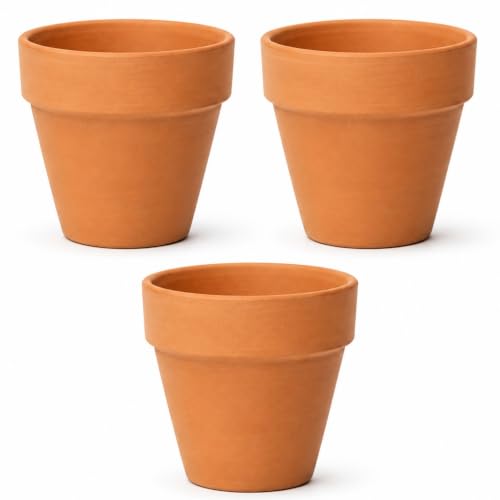 3-Pack Terracotta Clay Pots, 4 Inch Small Plant Pots with Drainage Hole, Natural Terracotta Planters for Succulents Herbs Cactus Flowers, Mini Clay Pots for DIY Crafts Wedding Favors Home Office Decor