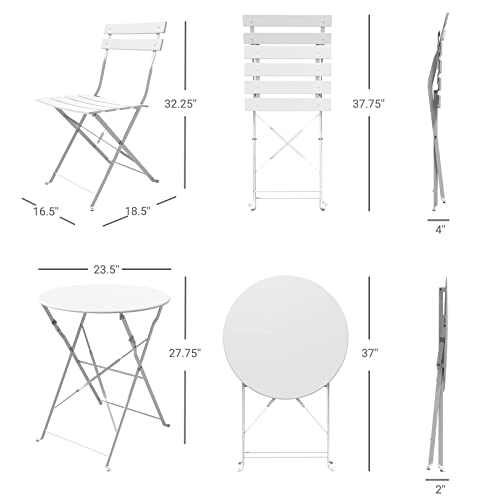 Grand patio 3-Piece Folding Patio Bistro Set, Premium Steel Outdoor Table and Chairs, Foldable Small Patio Furniture for Balcony/Garden, Mint Green, White - color: White, style: without Cushion & Umbrella