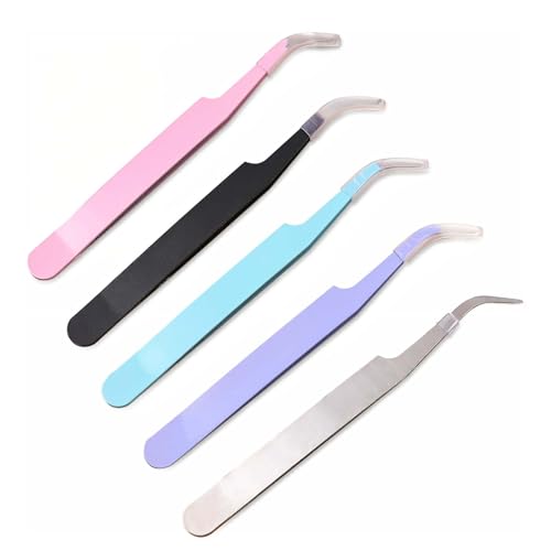 5 Pcs Sticker Tweezers for Crafting, Curved Craft Tweezers Stainless Steel, Multipurpose Precision Crafting Tweezer for Scrapbooking, Jewelry Making, Lash Extensions, DIY Projects (Multicolor) - style: Curved