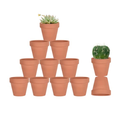 3" Tiny Terracotta Pots with Drainage, Mini Clay Pot, 12 Pack | Small Clay Planters, Nursery pot for succulents, cactus, herbs, seedlings, Crafts, Wedding Favors - size: 3 INCH