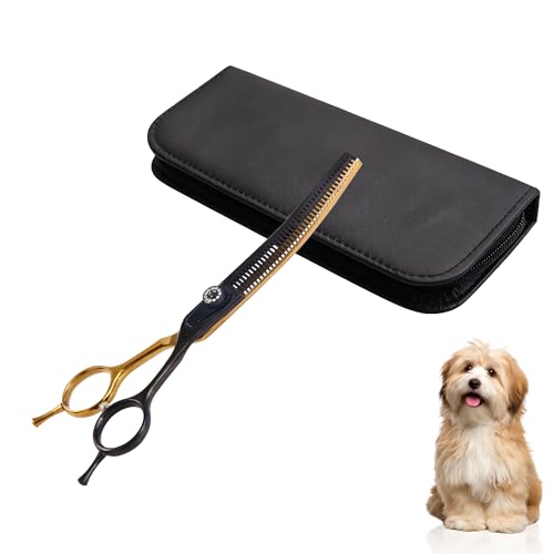 7" Curved Thinner Dog Scissor, Curved Blender Scissors, 40 Teeth - color: Black Gold, size: 1 piece - Curved Blender