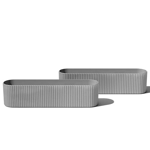 Veradek Demi Series Window Box Planter - Round Outdoor Planter | Made From a Durable Plastic-Stone Composite With Pre-Drilled Drainage Holes. Modern Patio/Tabletop Décor - color: Gray, size: 36 inch - 2 Pack