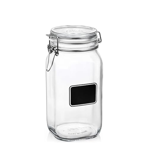 Bormiolio Rocco Jar with Chalkboard, 50.8 Oz - size: 8.75" H x 4.25" L x 4.25" W