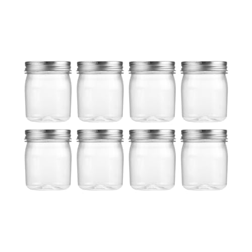 novelinks 8 oz Plastic Mason Jars and Clear Plastic Jars with Lids 8 oz | 8 Pack, Silver, Plastic Containers with Lids, Small Mason Jars, Clear Jars Bulk, Spice Jars, Slime Jars, Mini Jars - color: Silver, size: 8 Pack 8 Ounce