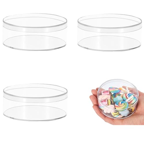KissYou Acrylic Box Round Clear Boxes with Lid 4 Pieces Small Acrylic Storage Containers for Wedding Birthday Graduation Party Favor - size: 3.19 x 3.19 x 3.19 Inch