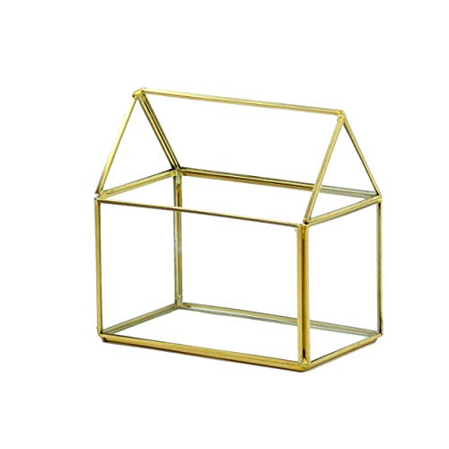 WGV Geometric Planter Terrarium, Width 6" x 3.5" Height 6" Clear Glass Gold Frame DIY Succulent air Plant Miniature Fairy Garden Windowsill Tabletop Decor, House 1 Piece - color: Gold, size: Geo House