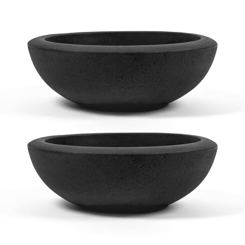 ARBORA 21" Santorini Bowl Planters 2-Pack - Large Polyresin Outdoor Pots - color: Black, size: 21" 2-Pack