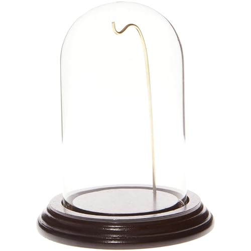 Plymor 3" x 5" Watch Glass Display Dome Cloche (Dark Mahogany Veneer Base & Gold Wire) - color: Mahogany Base / Gold Wire