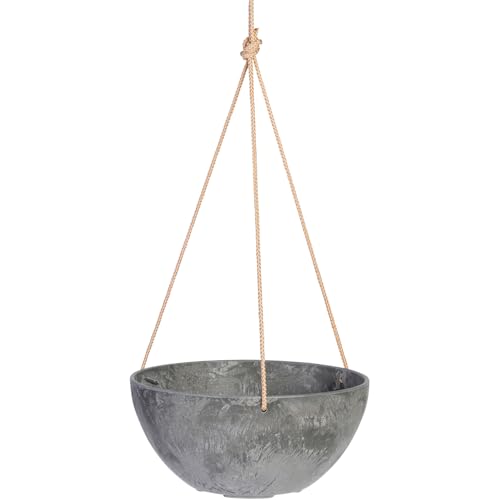 Root & Vessel Self Watering Hanging Planter for Indoor or Outdoor Plants, Unique Marbled Hanging Basket Made of Eco-Friendly Blend of Stone & Plastic, Gray, 12" - color: Gray, size: 12"