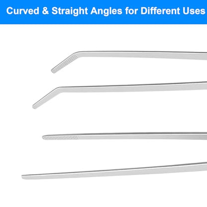2 Pcs Reptile Feeding Tongs, 10.6IN Straight & Curved Long Tweezers | Extra Long Tweezers, Premium Stainless Steel Feeding Tools for Bearded Dragon, Lizards, Snakes, Aquarium & Terrarium