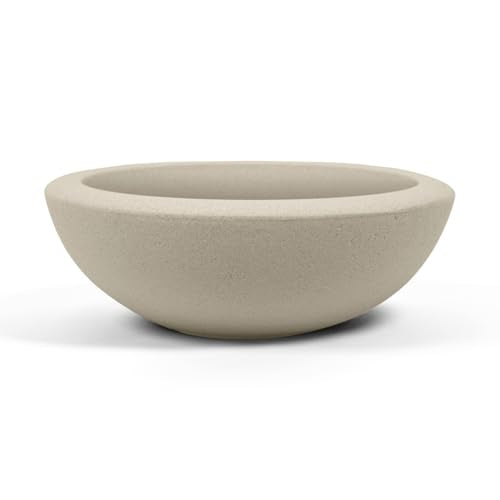 ARBORA 26" Santorini Bowl Planter - Lightweight Polyresin Large Outdoor Pot - color: Cream, size: 26" Single