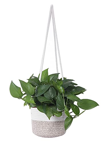 Hanging Planter Basket Jute Rope Woven Plant Hangers Indoor Hanging Plant Holder Up to 7" Pot Macrame Modern Storage Organizer Home Decor (White & Brown) - color: White & Brown