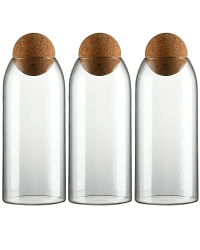 Glass Terrariums with Airtight Wooden Lid (Ball Cork) | Closed Terrarium Planters | Clear Glass Bottle Jar Containers | Set of 3 | Jars for Indoor Plants/Moss (Set of 3 (1200ml / 40oz)) - size: Set of 3 (1200ml / 40oz)