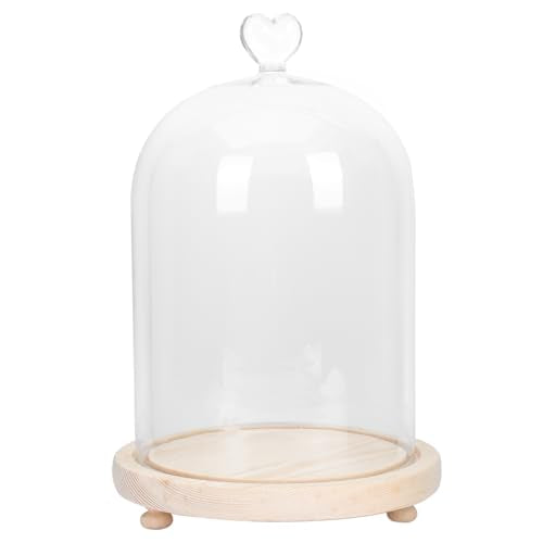 IMIKEYA Decorative Lights Glass Dome with Solid Wood Base Glass Dome with Base Cloche Bell Jar Led Strip Lights Display Cloche Wooden White Clock Lovers Dining Table