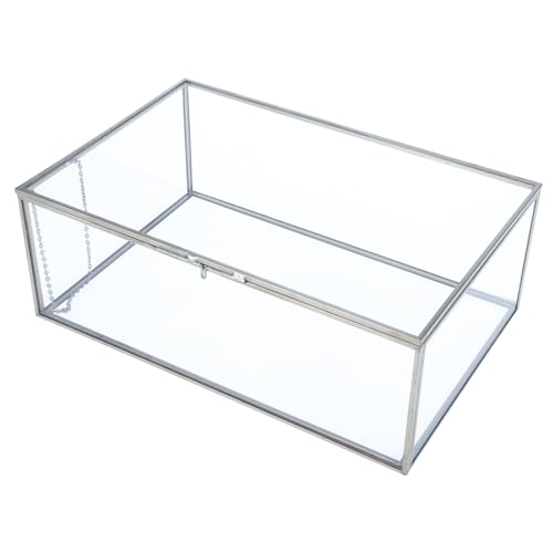 Vintage Glass Box with Lid - Clear Jewelry Glass Display Box Keepsake Box | Home Decor Decorative Box for Storage Wedding Card, Photo Trinket Rings Bracelet (Silver, Large) - color: Silver, size: Large