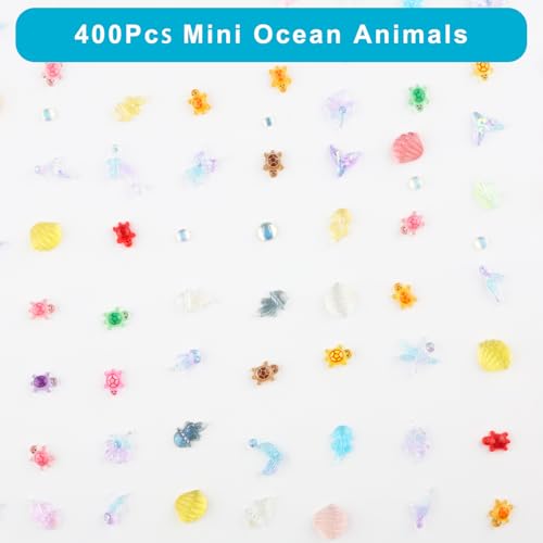 400pcs Mini Ocean Resin Animals, Luminous Tiny Sea Animal Variety Figurines to Hide Miniature Plastic, Marine Animals Miniatures for Aquarium Decor DIY Fairy Garden Fish Tank Micro Landscaping