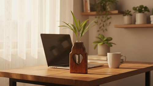 Wooden Plant Propagation Station Stand with Single Glass Test Tube Indoor Desktop Terrarium for Hydroponics Water Plant Cutting Flower Vase Planter Home Office Garden Decor Plant Lover Gifts, Brown