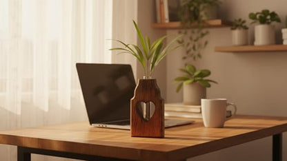 Wooden Plant Propagation Station Stand with Single Glass Test Tube Indoor Desktop Terrarium for Hydroponics Water Plant Cutting Flower Vase Planter Home Office Garden Decor Plant Lover Gifts, Brown