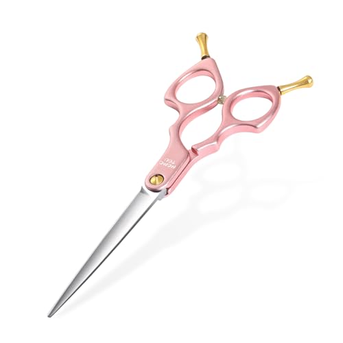 6.5'' Small Pink Straight Dog Grooming Scissors | Professional Trimming Shears, Ultra-Lightweight Offset Handle, 440C Stainless Steel, For Face and Paws - color: Pink Straight