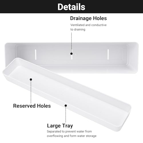 GREANER Herb Planter with Tray, 1 Pack 12x3.8 Inch Rectangle Window Box, Indoor Succulent Flowers Succulent Plastic Pot for Windowsill, Garden, Balcony, Office Outdoor Decoration - White - size: 1Pack/12x3.8in