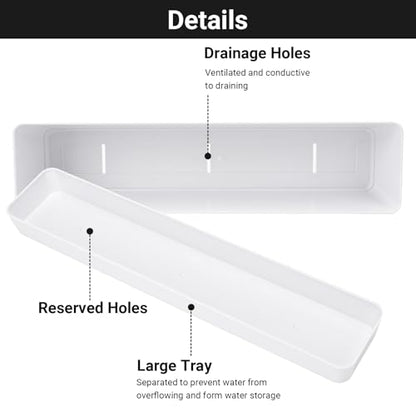 GREANER Herb Planter with Tray, 1 Pack 12x3.8 Inch Rectangle Window Box, Indoor Succulent Flowers Succulent Plastic Pot for Windowsill, Garden, Balcony, Office Outdoor Decoration - White - size: 1Pack/12x3.8in