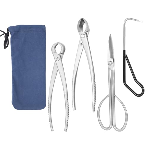 4 Piece Bonsai Tools Set, Knob Cutter,Concave Cutter,Plant Care,Root Hook | Bonsai Care Kit with Storage Bag, Stainless Steel, Ergonomic Non-Slip Handle, Lightweight, for Bonsai Succulents