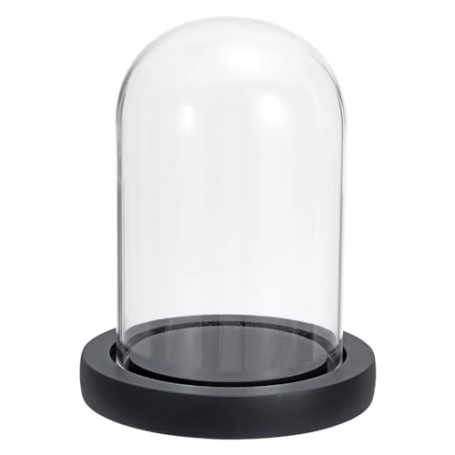 PATIKIL 4.7"x3.1" Clear Cloche Glass Dome, Glass Bell Jar Display Case Tabletop Centerpiece with Black Wooden Base for Christmas Home Decor - size: 4.7x3.1"