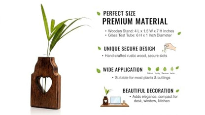 Wooden Plant Propagation Station Stand with Single Glass Test Tube Indoor Desktop Terrarium for Hydroponics Water Plant Cutting Flower Vase Planter Home Office Garden Decor Plant Lover Gifts, Brown