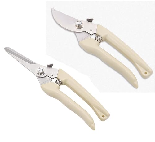 Garden Flower Shears Pruning Shears 6.9 inches Straight and Bypass Scissors Heavy Duty Plant Scissors for Cutting Flowers, Trimming Plants, Bonsai, Fruits Picking (White handle Straight and Bypass) - style: White handle Straight and Bypass