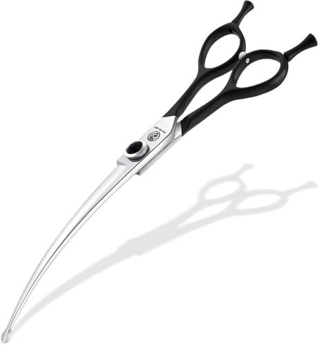 8" Downward Curved Dog Grooming Scissors for Trimming Face and Paws, Safety Round Tip Shears for Pet Dogs and Cats, Professional Pet Grooming Scissors Black - color: Black-8in