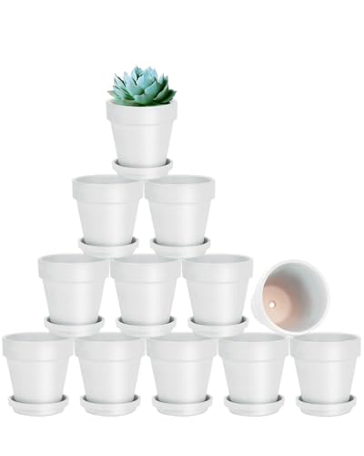 vensovo 3 Inch White Terracotta & Clay Pots with Saucer, 12 Pack - color: White