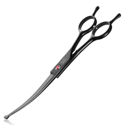 JASON Curved Dog Grooming Scissors - 7" Professional Round Tips Shears | Up-Curved, Black, Japanese Stainless Steel Hair Scissor for Dogs, Cats and Other Pets, Gift - color: Black, size: 7.04