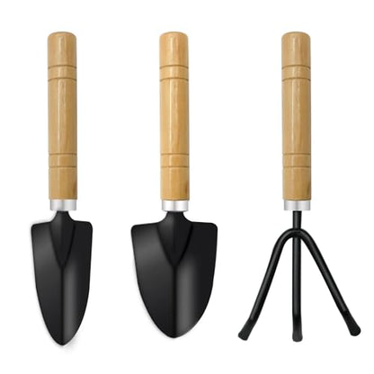 Mini Garden Tools for House Plants,Small Trowel,Mini Shovel and Hand Rake | Small Garden Tools for Succulent,Bonsai,Pot Plants,Rust-Resistant Heads;Non-Slip Wooden Handles,Repotting and Soil Loosening
