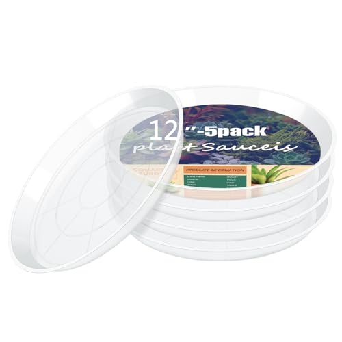 4 6 8 10 12 14 16 18 20 22 Inch Clear Plant Saucer, 5 Pack Durable Plastic Water Catcher Trays for Flower Pots, Plant Drip Trays for Indoor Outdoor Planter(12inch) - size: 12 inch