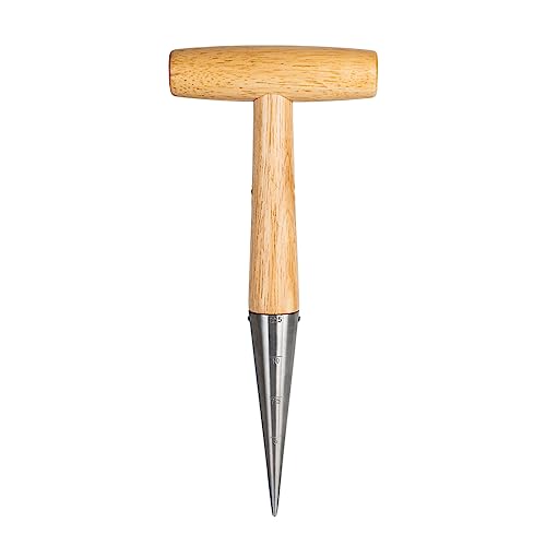 FLORA GUARD Garden Dibber Tool, Steel Seed Planter with Wood Handle | Hand Seed Dibber for Planting Bulbs, Sowing Seeds and Transplanting with Strong Steel Point