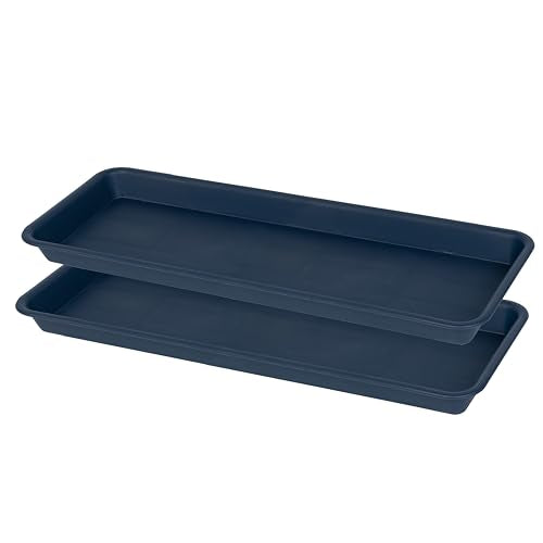 VUWEZ 2 Pack of Blue Plastic Rectangular Plant Tray, Plant Saucer for Indoors & Outdoors, 6.5 X 13 Inch, Modern Glossy Finish - color: Blue, size: 13'' x 6.5'' x 1.2'' (2 pack)