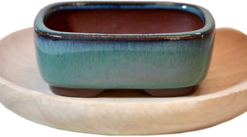 Rectangular Bonsai Pot Dark Green Glazed Planter Outer Size 8.6x6.5x3.4/3.35''x2.5''x1.3'' (1800)
