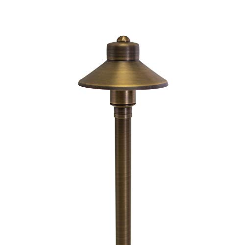 VOLT Flat Hat 12V Brass Path Light (5" Shade, 25" Tall), Bronze | 9-Foot Diameter Area of Illumination, Lamp Ready, Low Voltage, Ideal for Outdoor Pathway Walkway Garden Driveway or Patio - color: Bronze, size: Path Light