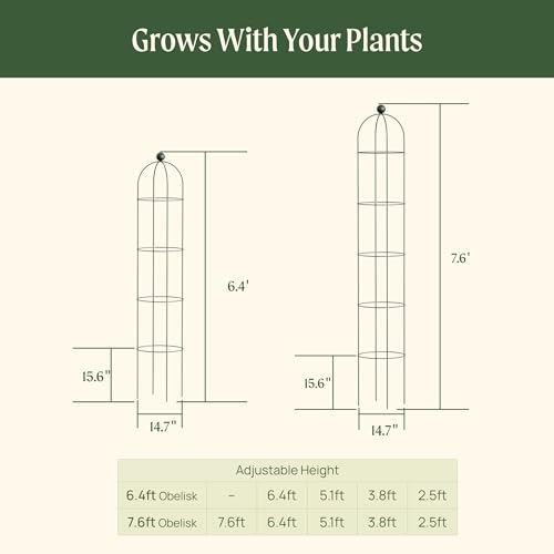 Vego Garden 6.4 ft Round Obelisk Garden Trellis, Metal Rustproof Plant Support Rose Trellis, Tower Potted Cages for Flowers Fruits Vegetable Vines Indoor & Outdoor - size: 6.4 Ft
