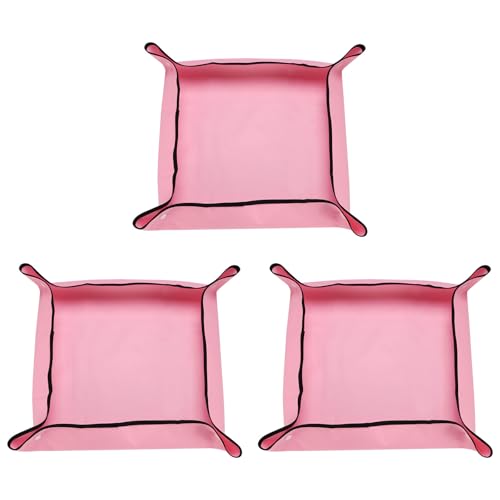 HARFINGTON 3pcs Repotting Mat 19.7" x 19.7" Oxford Cloth Waterproof Plant Repotting Mat Foldable Portable Gardening Potting Tray with Plastic Buckle for Indoor Plant Change Soil, Pink - color: Pink