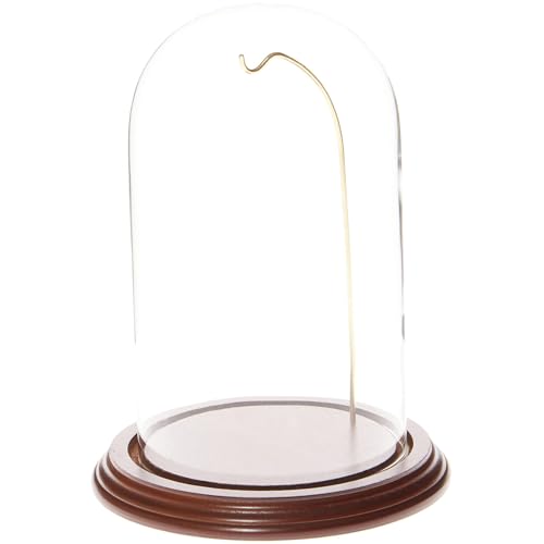 Plymor 4.5" x 8" Watch/Ornament Glass Display Dome Cloche (Walnut Veneer Base & Gold Wire) - color: Walnut Base / Gold Wire
