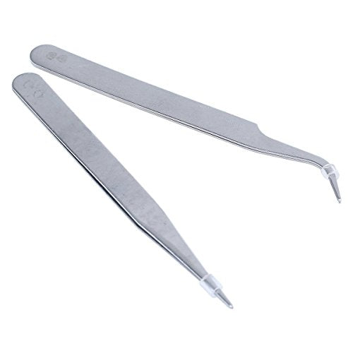2 Nail Art Tweezers Curved Straight Pointed Ongles (silver) (silver)