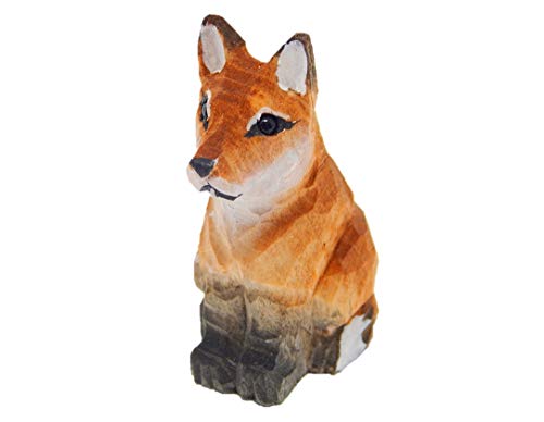 Selsela Hand-Carved Red Fox Figurine - Handmade Wooden Figurine Statue Small Art Sculpture Home Decor Artisan Carving Miniature Animal. Artisan Carving for Rustic Home Decor & Collectibles