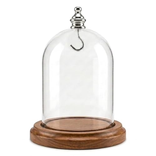 3"x4" Pocket Watch Glass Display Dome Cloche with Real Walnut wood Base & Silver hook