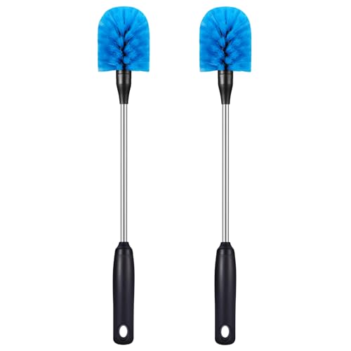 MOSOLAN Stainless Steel Bottle Brush with Replaceable Head, 15 in | 2 Pack, Blue, Long Handle Scrubbing Brush for Water Bottles, Glasswares, Mugs, Flasks, Tumblers, Vases, and Kitchen Sink - color: Blue, size: 15 Inch (Pack of 2)