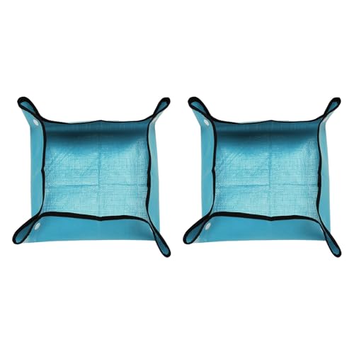 HARFINGTON 2pcs Repotting Mat 13" x 13" PE Cloth Waterproof Plant Repotting Mat Foldable Portable Gardening Potting Tray with Plastic Buckle for Indoor Plant Change Soil Watering, Blue - color: Blue, size: 13" x 13"