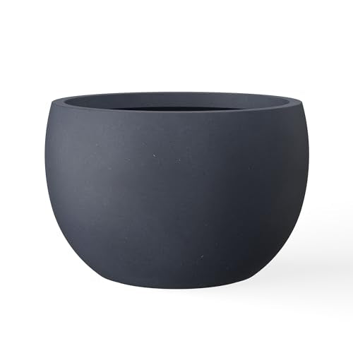 Kante Small Round Bowl Charcoal Concrete Planter 11.8" Dia, Outdoor | Rubber Plug for Indoor, Drainage for Garden, All-Weather Cement Flower Pot, Handcrafted, Anti-Frost & UV, Modern Home Decor - color: Charcoal, size: 11.8" d